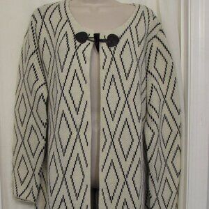 Escio Anthropologie Cream & Black Diamond Knit Statement Cardigan Sz XL